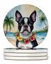 Boston Terrier Luau Large Sandstone Coasters Pack Of 4 Absorbent Round Coasters Decor Gifts For Men Or Women, 4 In, Multicolor_maomaolike.com