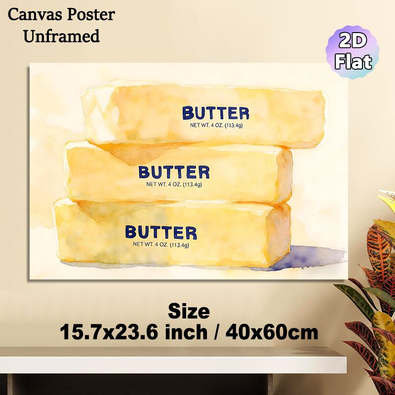 Butter Themed Painting Poster, Gentle Watercolor Butter Stacks Poster, Warm Culinary-inspired Decor Ideal For Kitchen And Dining Area_maomaolike.com