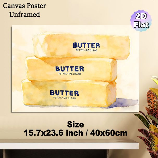 Butter Themed Painting Poster, Gentle Watercolor Butter Stacks Poster, Warm Culinary-inspired Decor Ideal For Kitchen And Dining Area_maomaolike.com