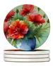 Ohio Scarlet Carnations In Watercolor Large Sandstone Coasters Pack Of 4 Absorbent Round Coasters Decor Gifts For Men Or Women, 4 In, Multicolor_maomaolike.com