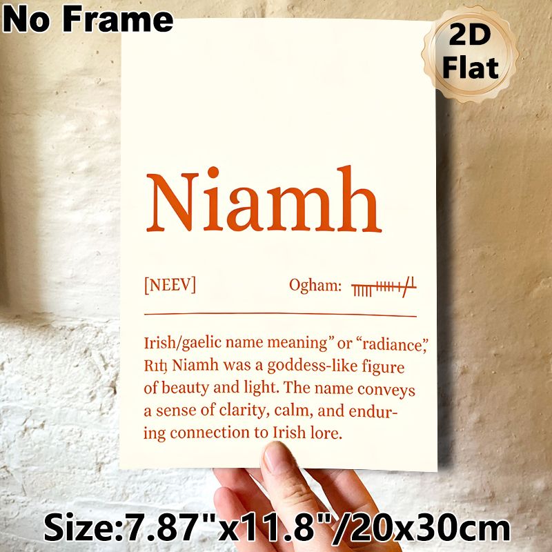 Niamh Name Meaning Painting Poster, Warm-toned Minimalist Typographic Poster, Features Irish Cultural & Mythological Significance, Ideal For Home Wall_maomaolike.com