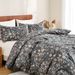 Nordic Floral Brushed Fitted Sheet Set - Premium Elastic Bed Skirt With Botanical Patterns, Ultra-Soft Microfiber_maomaolike.com