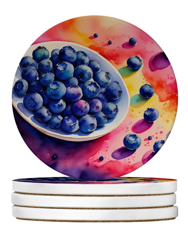 Colorful Blueberries Large Sandstone Coasters Pack Of 4 Absorbent Round Coasters Decor Gifts For Men Or Women, 4 In, Multicolor_maomaolike.com