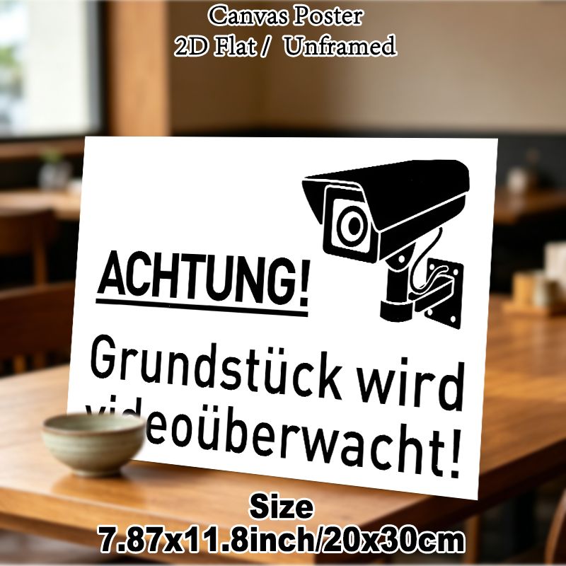 Video Surveillance Warning Painting Poster, Minimalist Monochrome Graphic Poster, Clear Security Reminder Suitable For Property Entrances, Outdoor_maomaolike.com