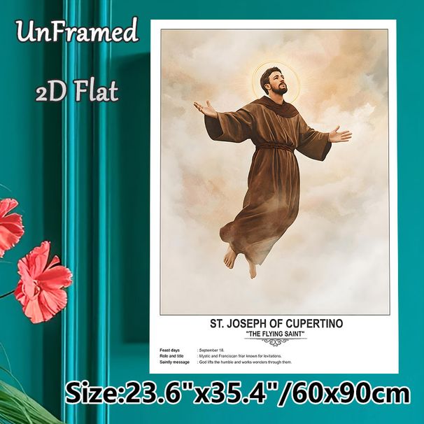St. Joseph Of Cupertino Painting Poster, Soft Watercolor-style Levitating Saint With Glowing Halo Poster, Inspirational Religious Decor Ideal For_maomaolike.com