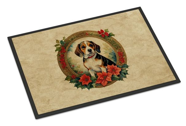 Beagle Christmas Flowers Doormat Front Door Mat Indoor Outdoor Rugs For Entryway, Non Slip Washable Low Pile, 24H X 36W_maomaolike.com
