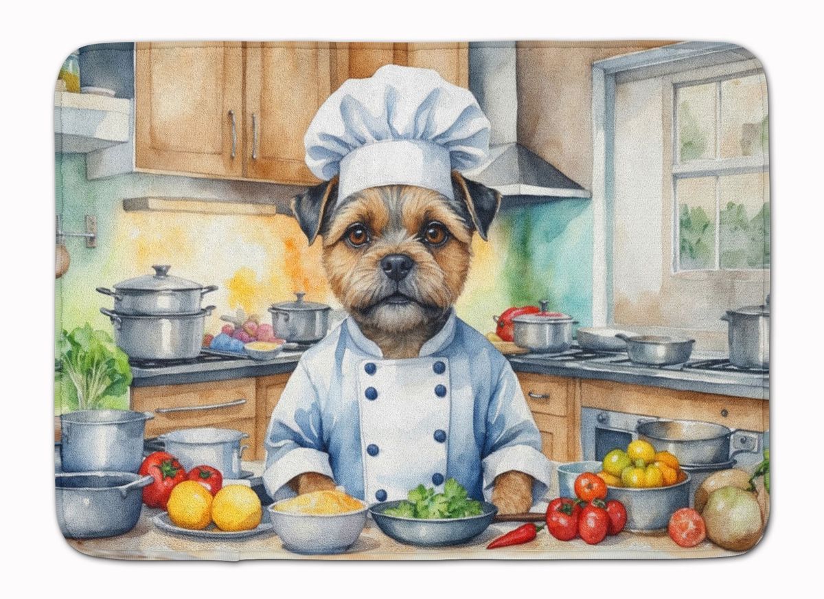 Border Terrier The Chef Memory Foam Kitchen Mat Machine Washable Anti-Fatigue Mat Cushion Comfort Bath Mat Or Kitchen Rug_maomaolike.com