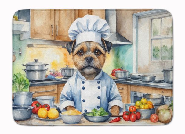 Border Terrier The Chef Memory Foam Kitchen Mat Machine Washable Anti-Fatigue Mat Cushion Comfort Bath Mat Or Kitchen Rug_maomaolike.com