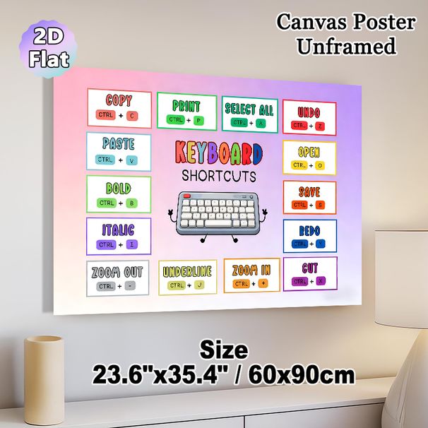 Keyboard Shortcuts Painting Poster, Colorful Cartoon-style Keyboard Guide Poster, Clear Shortcut Reference To Boost Work Efficiency, Ideal For Office_maomaolike.com