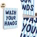 Hand Washing Reminder Painting Poster, Light Blue Vertical Striped Poster With Dark Blue Handwritten Text, Practical Hygiene Prompt Suitable For_maomaolike.com