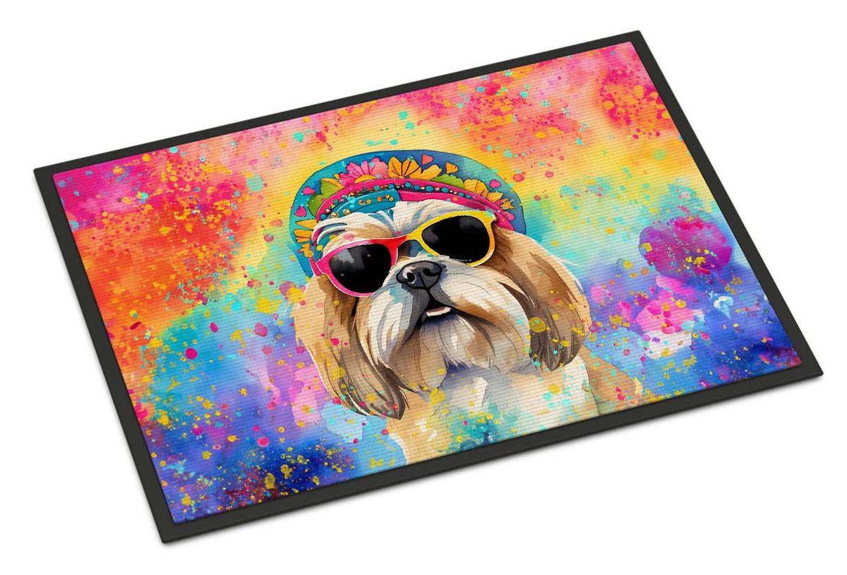 Shih Tzu Hippie Dawg Doormat Front Door Mat Indoor Outdoor Rugs For Entryway, Non Slip Washable Low Pile, 24H X 36W_maomaolike.com