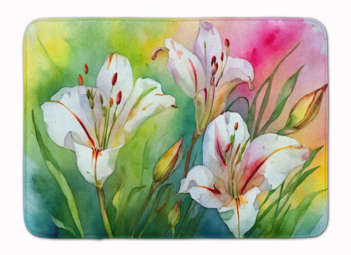 Utah Sego Lilies In Watercolor Memory Foam Kitchen Mat Machine Washable Anti-Fatigue Mat Cushion Comfort Bath Mat Or Kitchen Rug_maomaolike.com