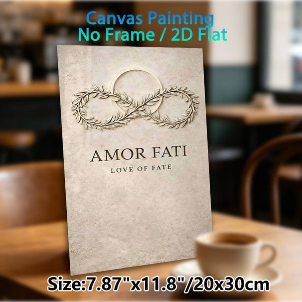 Amor Fati Themed Painting Poster, Vintage Embossed Laurel Wreath & Text Art Poster, Sophisticated Philosophical Wall Decor For Living Room, Study_maomaolike.com