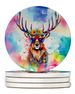 Hippie Animal Stag Deer Large Sandstone Coasters Pack Of 4 Absorbent Round Coasters Decor Gifts For Men Or Women, 4 In, Multicolor_maomaolike.com