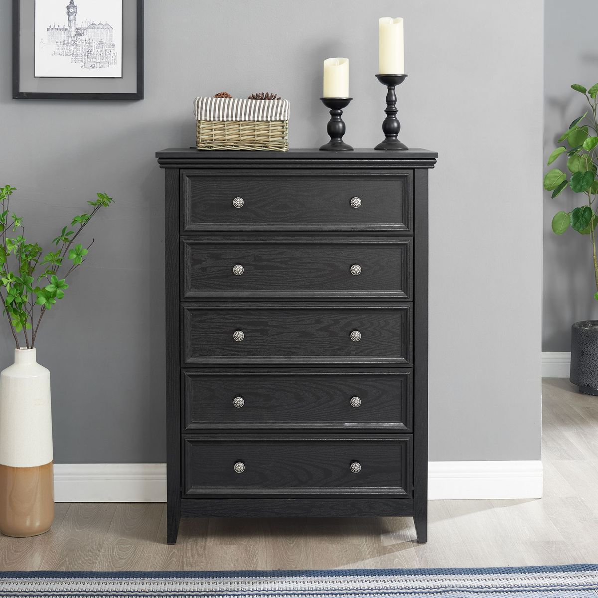 Modern 5 Drawers Dresser 5 Drawers Cabinet,Chest Of Drawers Closet Organizers And Storage Clothes Storage Drawers Cabinet For Living Room, Farmhouse Dresser Organizer WHITE_maomaolike.com