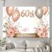 Rose Golden 60th Birthday Party Banner - 2D Flat Polyester Backdrop With Balloons, Roses, Confetti, Wall Hanging Photo Props, Party Decor_maomaolike.com
