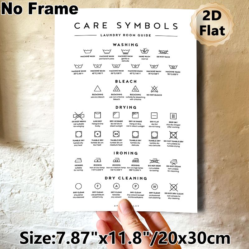 Laundry Care Symbols Painting Poster, Minimalist Black-and-white Graphic Poster, Practical Laundry Care Reference, Ideal For Laundry Room_maomaolike.com