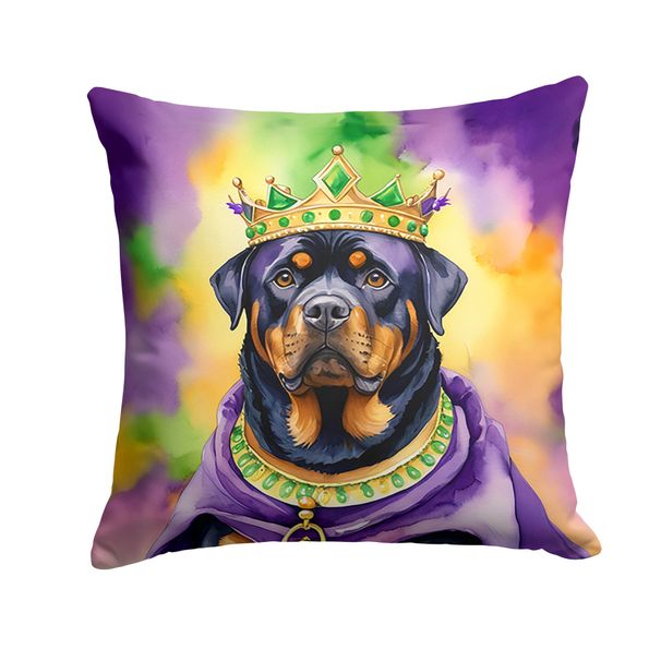 Rottweiler King Of Mardi Gras Throw Pillow Machine Washable, Indoor Outdoor Decorative Pillow For Couch, Bed Or Patio, 14Hx14W_maomaolike.com