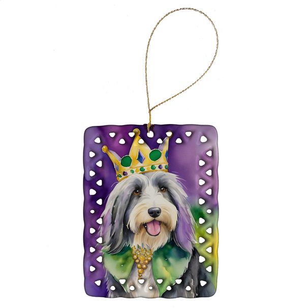 Bearded Collie King Of Mardi Gras Porcelain Ornament Christmas Tree Hanging Decorations For Home Christmas Holiday, Rectangle, Gift, Multicolor_maomaolike.com