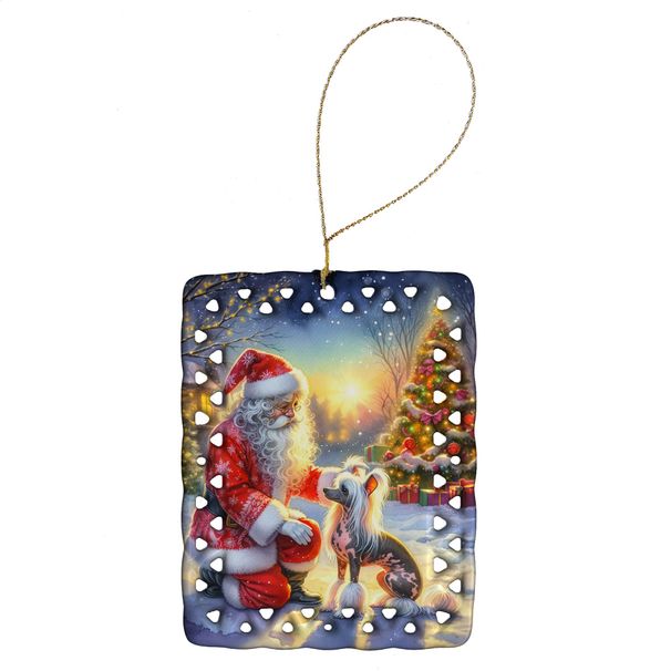 Chinese Crested And Santa Claus Porcelain Ornament Christmas Tree Hanging Decorations For Home Christmas Holiday, Rectangle, Gift, Multicolor_maomaolike.com
