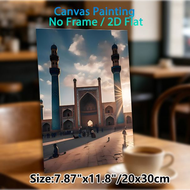 Islamic Mosque Painting Poster, Warm-toned Vintage Sunlit Mosque Square Poster, Exquisite Architectural Details Ideal For Living Room, Study Or_maomaolike.com