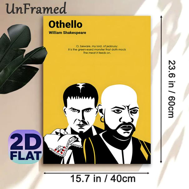 Othello Themed Painting Poster, Minimalist Black & White Illustration Poster, Featuring Classic Shakespearean Quote, Ideal For Study, Living Room And_maomaolike.com