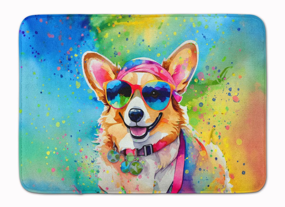 Corgi Hippie Dawg Memory Foam Kitchen Mat Machine Washable Anti-Fatigue Mat Cushion Comfort Bath Mat Or Kitchen Rug_maomaolike.com