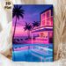 Neon Beachside Pool Bar Painting Poster, Vibrant Synthwave-style Coastal Resort Poster, Eye-catching Neon-lit Scene With Sunset Reflections & Palm_maomaolike.com