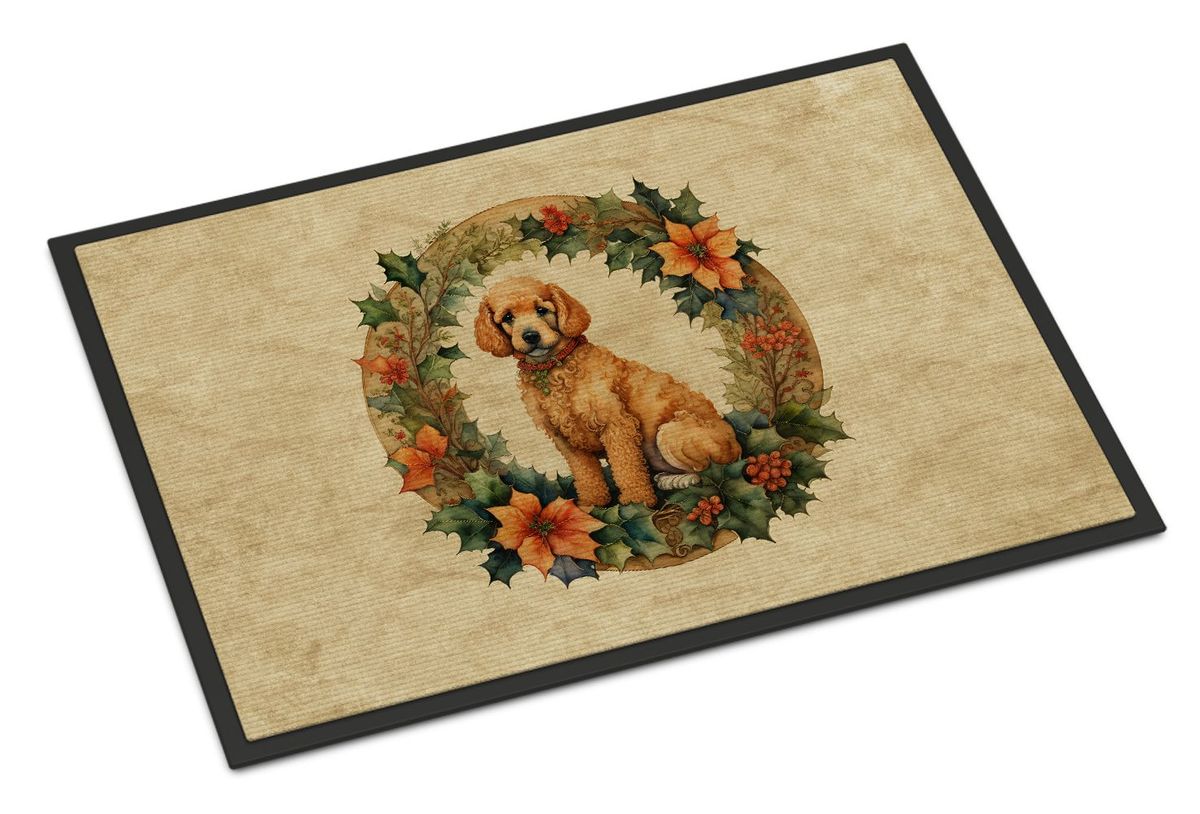 Poodle Christmas Flowers Doormat Front Door Mat Indoor Outdoor Rugs For Entryway, Non Slip Washable Low Pile, 24H X 36W_maomaolike.com