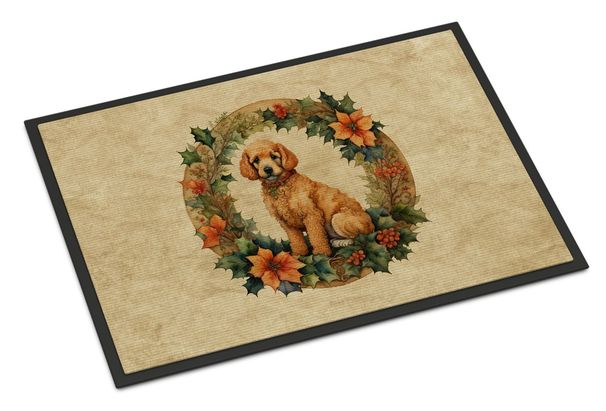 Poodle Christmas Flowers Doormat Front Door Mat Indoor Outdoor Rugs For Entryway, Non Slip Washable Low Pile, 24H X 36W_maomaolike.com