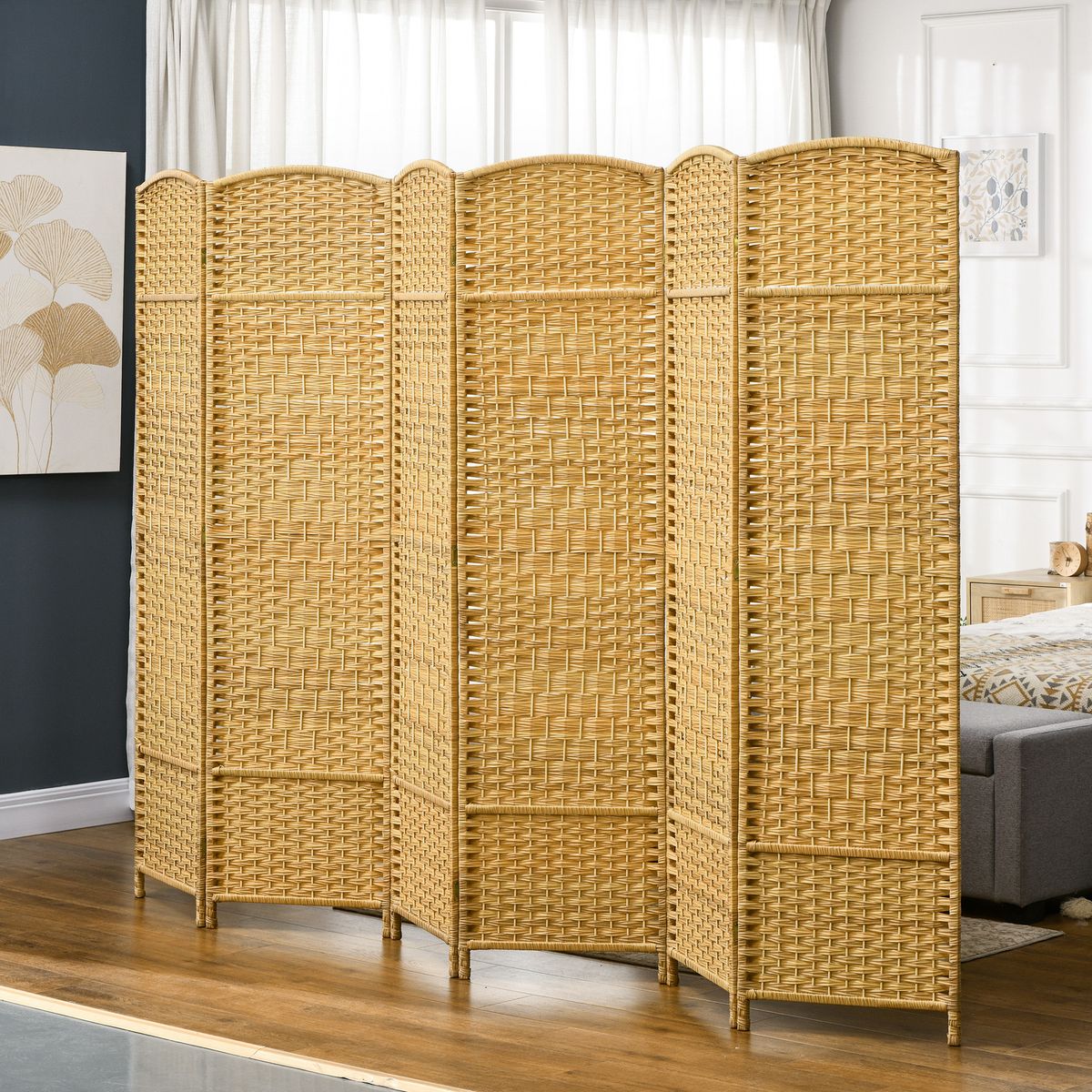 Folding Room Divider Screen 6 Panel 6 Tall Privacy Screen Freestanding Wood Partition For Home Office, Nature Wood_maomaolike.com