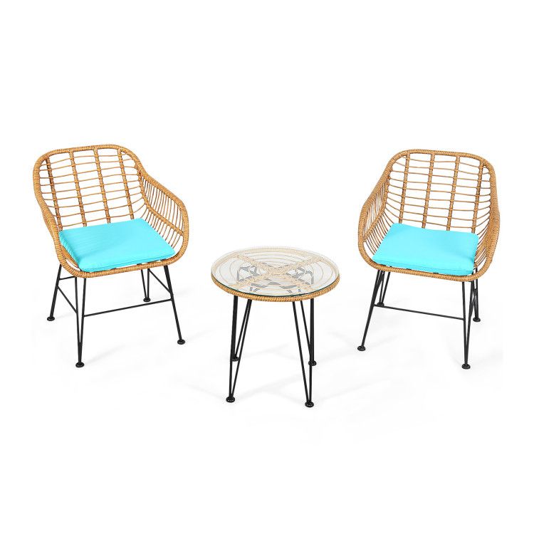 3 Pieces Rattan Furniture Set With Cushioned Chair Table_maomaolike.com