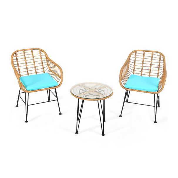 3 Pieces Rattan Furniture Set With Cushioned Chair Table_maomaolike.com