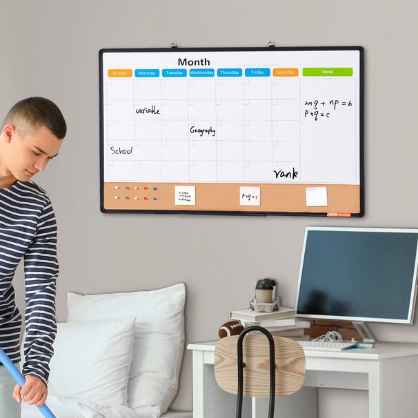 36'x 24' Monthly Calendar Whiteboard & Cork Board Combo With Aluminum Frame Bulletin Board_maomaolike.com