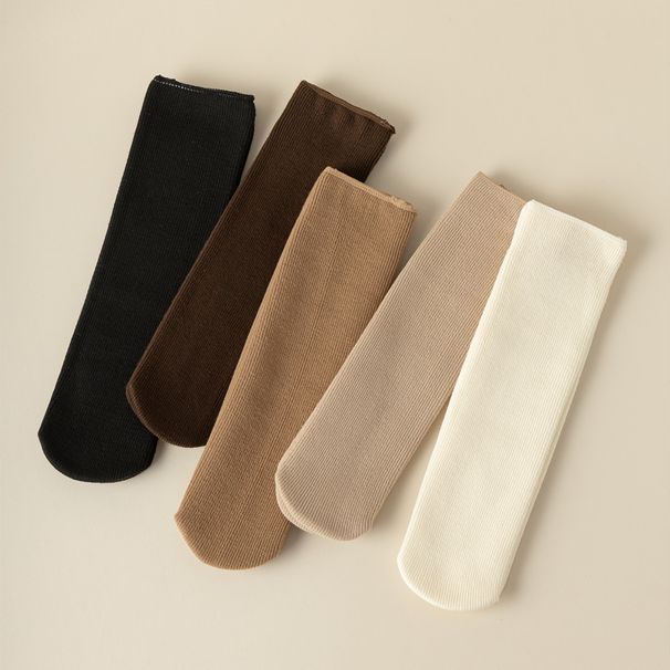 5 pairs/set Autumn and Winter Snow Socks fleece-lined Thickened Warm Solid Color Land Color Lace Pile Socks Mid-length Socks Moon Stockings_maomaolike.com
