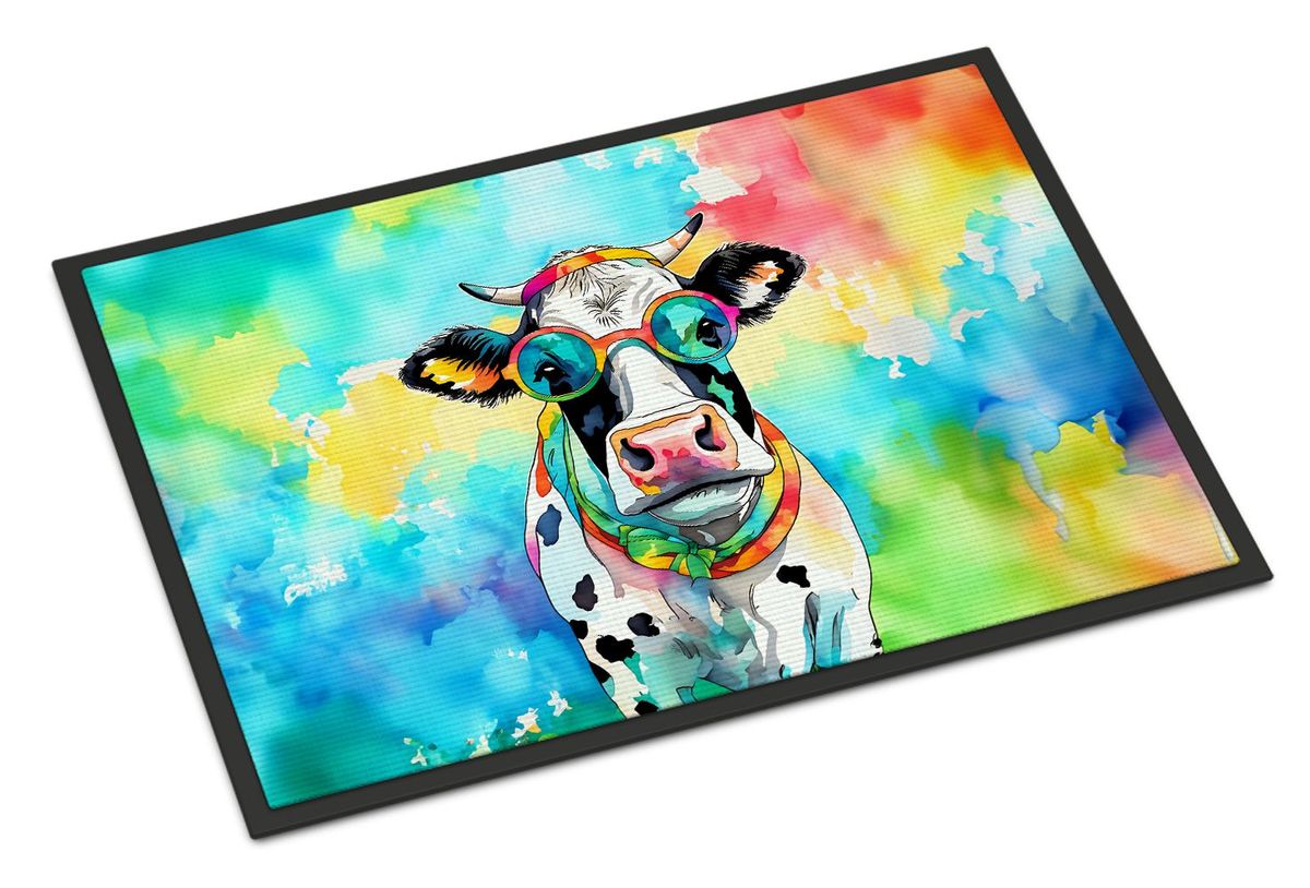 Hippie Animal Cow Doormat Front Door Mat Indoor Outdoor Rugs For Entryway, Non Slip Washable Low Pile, 24H X 36W_maomaolike.com
