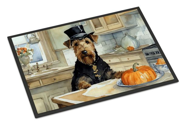 Airedale Terrier Fall Kitchen Pumpkins Doormat Front Door Mat Indoor Outdoor Rugs For Entryway, Non Slip Washable Low Pile, 24H X 36W_maomaolike.com
