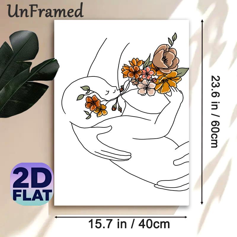 Floral Embracing Figure Painting Poster, Minimalist Line Art Poster, Warm-toned Blooming Floral Adorned Embracing Figure, Gentle Artistic Decor Ideal_maomaolike.com