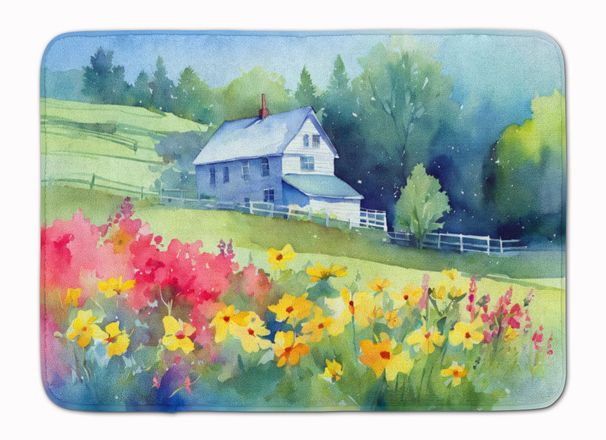 Massachusetts Mayflowers In Watercolor Memory Foam Kitchen Mat Machine Washable Anti-Fatigue Mat Cushion Comfort Bath Mat Or Kitchen Rug_maomaolike.com
