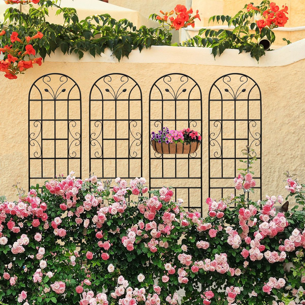 4 Pack Metal Garden Trellis 86.7" X 19.7" Rustproof Trellis For Climbing Plants Outdoor Flower Support Black_maomaolike.com