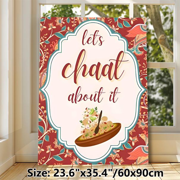 Chaat Themed Painting Poster, Vibrant Vintage Exotic Floral & Indian Snack Art Poster, Witty Typography Design, Ideal For Kitchen And Dining Room_maomaolike.com