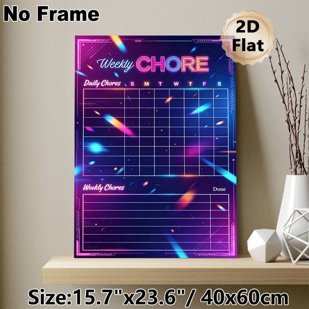 Weekly Chore Chart Painting Poster, Vibrant Neon Cyberpunk Style Poster, Practical Planner To Organize Daily And Weekly Chores, Suitable For Home_maomaolike.com