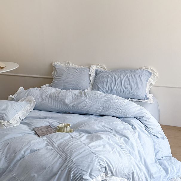 Wholesale INS Korean Style Princess Simple Pure Bubble Gauze Four-Piece Full Cotton Ruched Ruffle Lace 4-Piece Set_maomaolike.com
