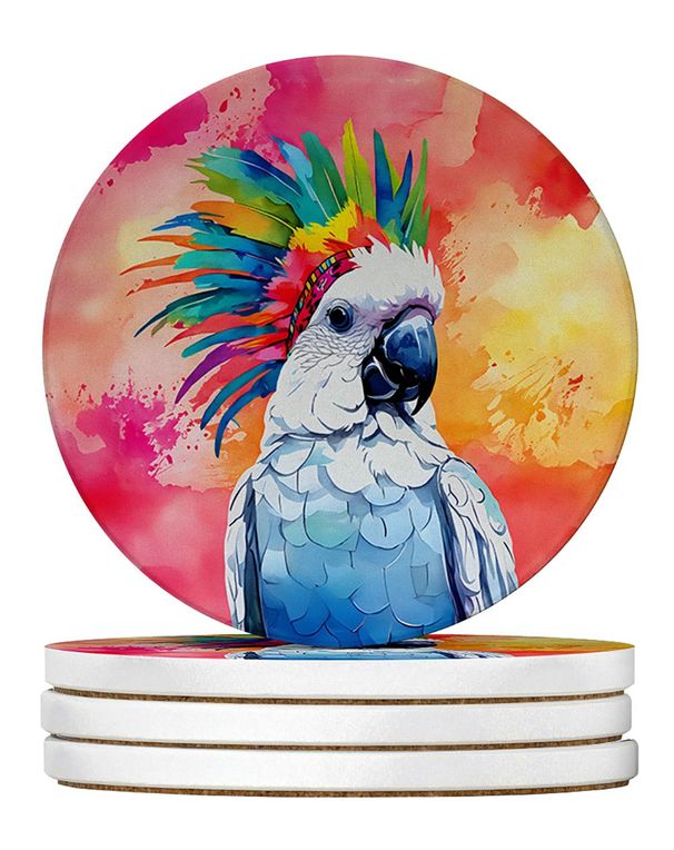 Hippie Animal Cockatoo Large Sandstone Coasters Pack Of 4 Absorbent Round Coasters Decor Gifts For Men Or Women, 4 In, Multicolor_maomaolike.com