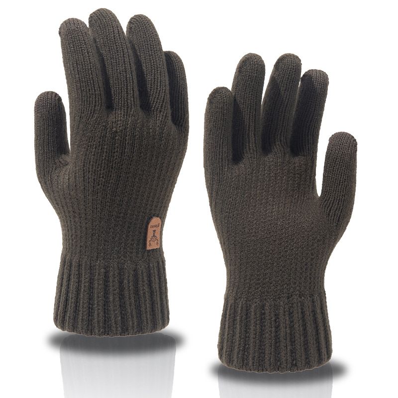 Winter gloves men's fleece thickened warm and winterproof riding and driving touch screen wool knitted gloves_maomaolike.com