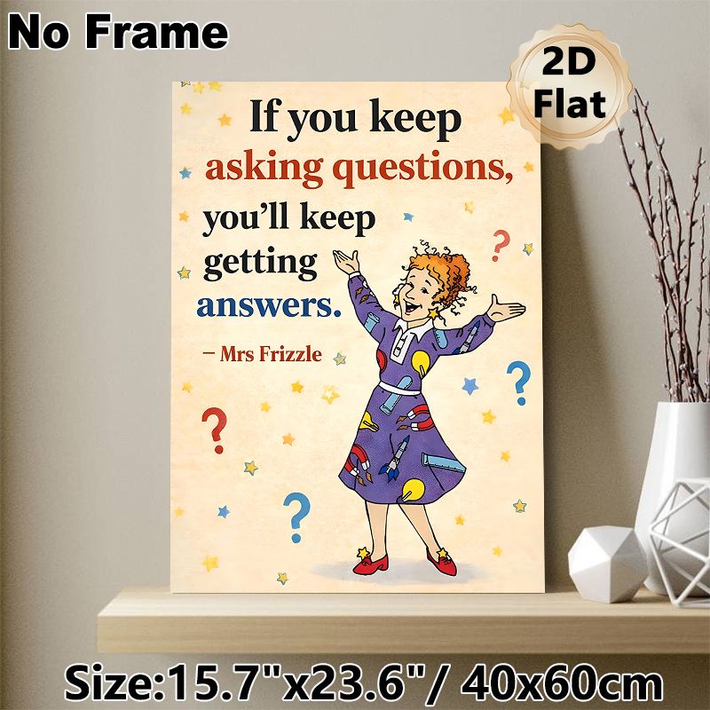 Inspirational Mrs Frizzle Quote Painting Poster, Vibrant Cartoon Style Poster, Motivational Question-themed Design To Encourage Curiosity, Suitable_maomaolike.com