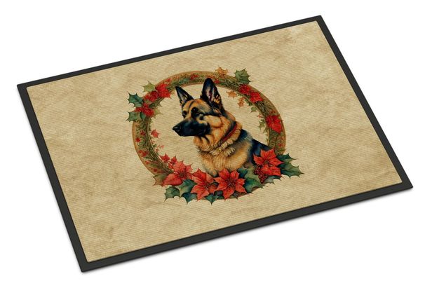 German Shepherd Christmas Flowers Doormat Front Door Mat Indoor Outdoor Rugs For Entryway, Non Slip Washable Low Pile, 24H X 36W_maomaolike.com