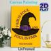 Witch Hat Themed Painting Poster, Vintage Black Witch Hat With Purple Belt & Typography Poster, Eye-catching Halloween-inspired Decor For Home Walls_maomaolike.com