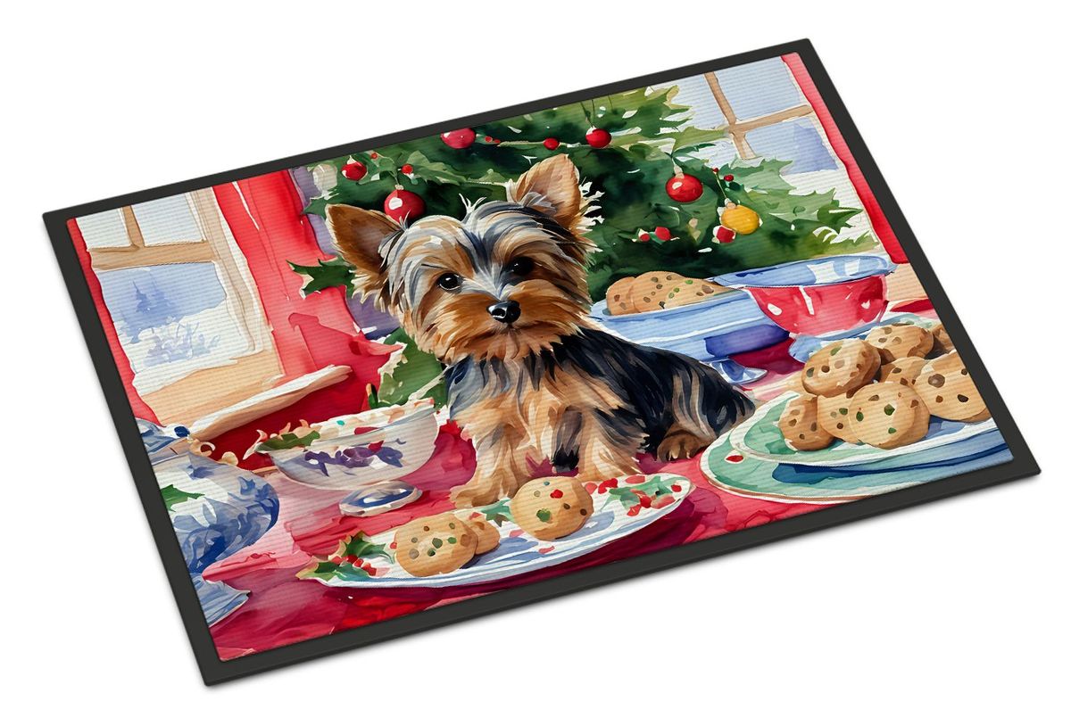 Yorkshire Terrier Yorkie Christmas Cookies Doormat Front Door Mat Indoor Outdoor Rugs For Entryway, Non Slip Washable Low Pile, 24H X 36W_maomaolike.com