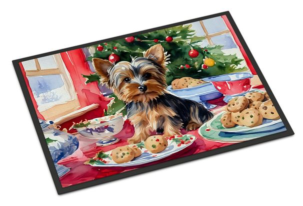 Yorkshire Terrier Yorkie Christmas Cookies Doormat Front Door Mat Indoor Outdoor Rugs For Entryway, Non Slip Washable Low Pile, 24H X 36W_maomaolike.com
